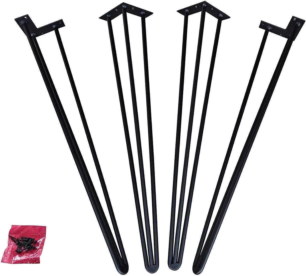29" Hairpin Legs (Satin Black, Three-Rod)- Super Industrial Strength- 1/2" Steel- Mid Century Modern - Set of 4 Table Legs