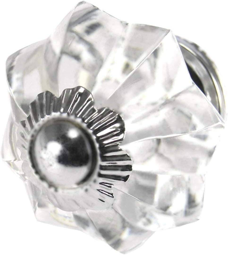JGARTS Clear White Set of 10 Handmade Glass Drawer Knobs Silver Vintage Designer Flower Shape Drawer Cabinet Pull Furniture Handle New Handles Nickel Hardware