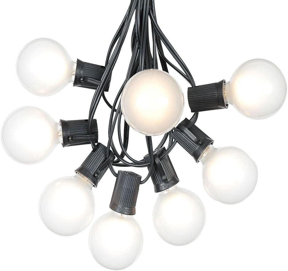 G50 Patio String Lights with 25 Frosted Globe Bulbs – Outdoor String Lights – Market Bistro Café Hanging String Lights – Patio Garden Umbrella Globe Lights - Black Wire - 25 Feet