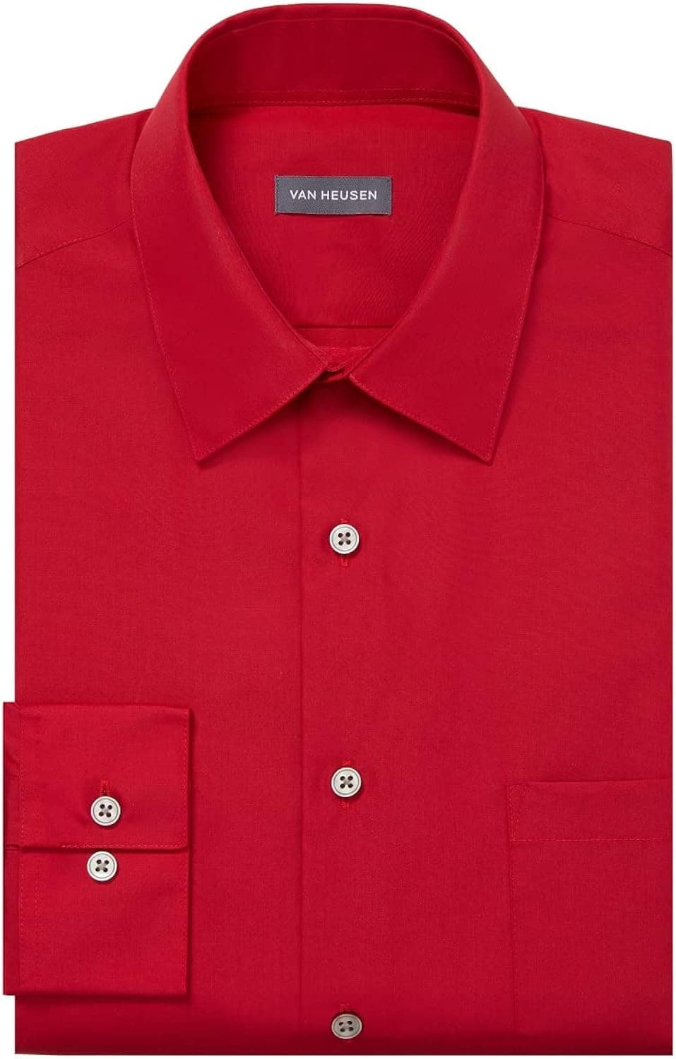 Van Heusen Men's Dress Shirt Regular Fit Poplin Solid, Flame, 16.5" Neck 32"-33" Sleeve