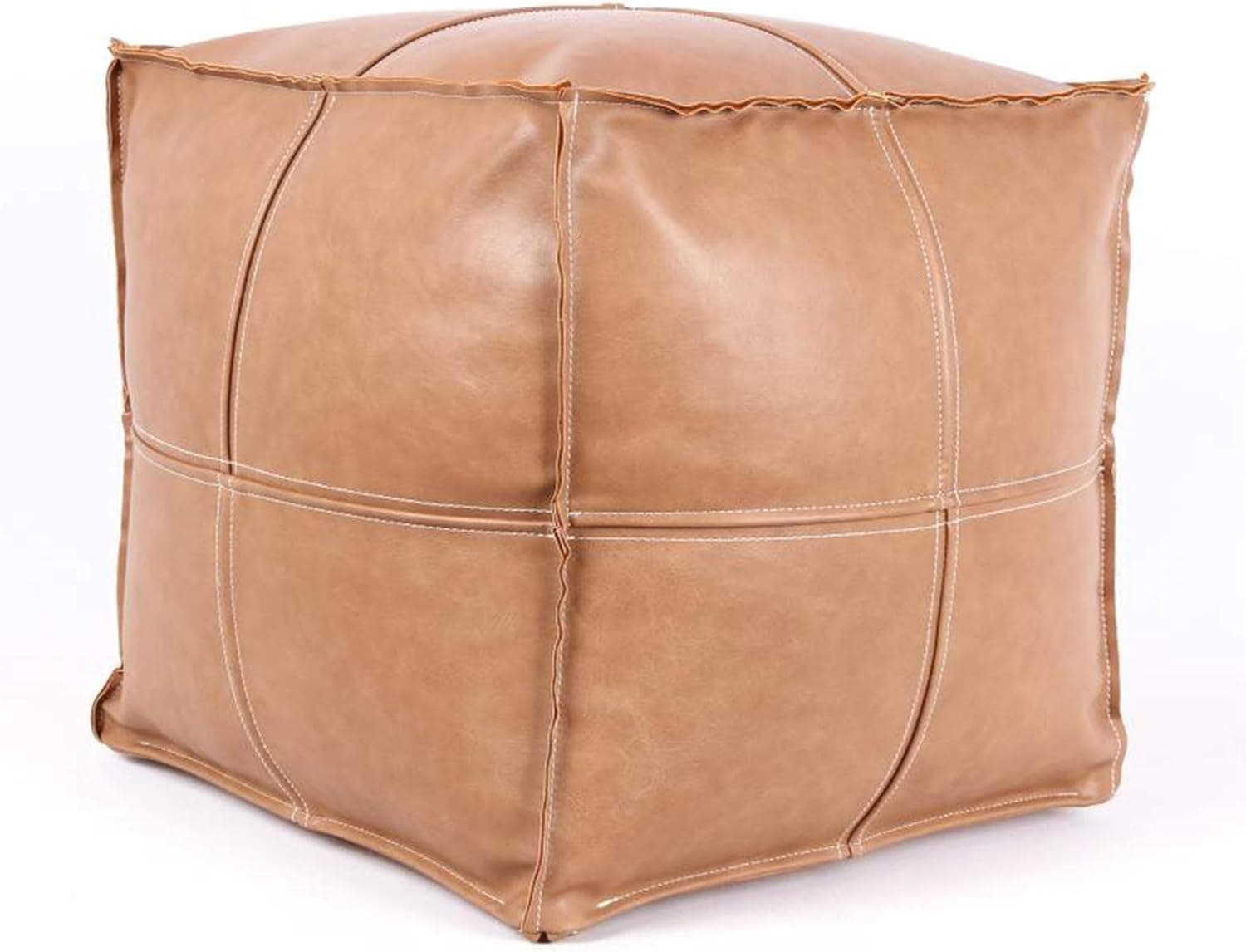 idee-home Faux Leather Pouf for Living Room, Ottoman Square Pouf, Moroccan Foot Rest Footstool, Unstuffed Pouffe Extra Floor Seat Chair 16"x16"x16"