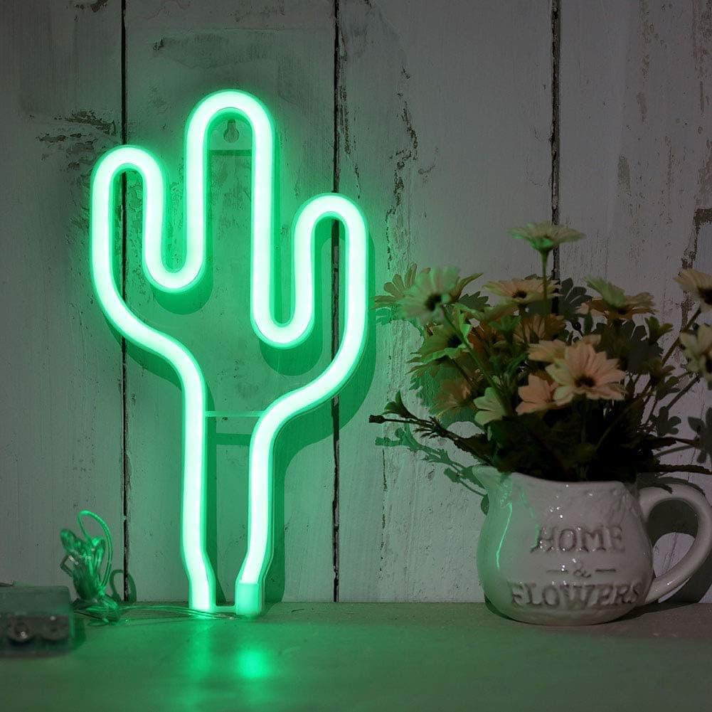 LED Cactus Neon Sign Wall Decor, USB or Battery Operated,Night Lights Lamps Art Decor,Wall Decoration Table Lights,Decorative for Home Party Living Room (Cactus - Green)