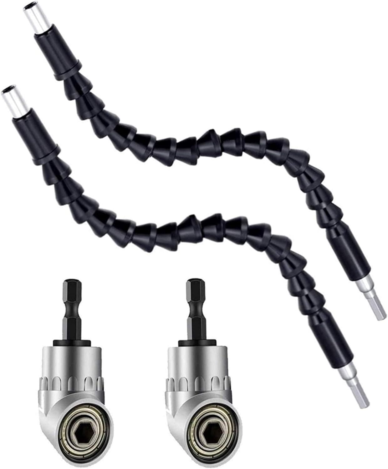 4PCS 105 Degree Right Angle Drill and Extension Flexible Drill Explore Flexible Extensions for Drills Flexible Shaft Extension Bits,1/4 inch Hexagon Flexible Screwdriver Soft Shaft Kit Extension Set