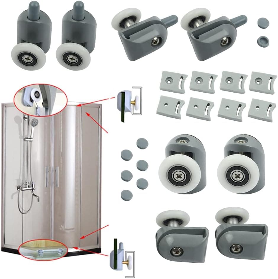 FLYPIG 8pcs Shower Door Rollers Runners Wheels Pulleys Guides 25mm DIY Replacement Parts(4 Upper Rollers and 4 Bottom Rollers)