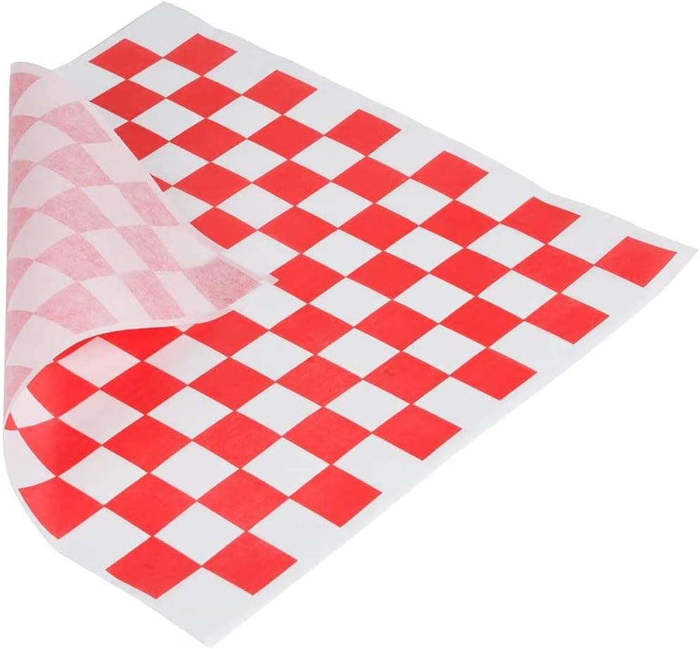Red Checkered Basket Liner Sheets 12” x 12” (100 Sheets). Grease Resistant Deli Basket Liner For Food & Sandwich Wrap Paper