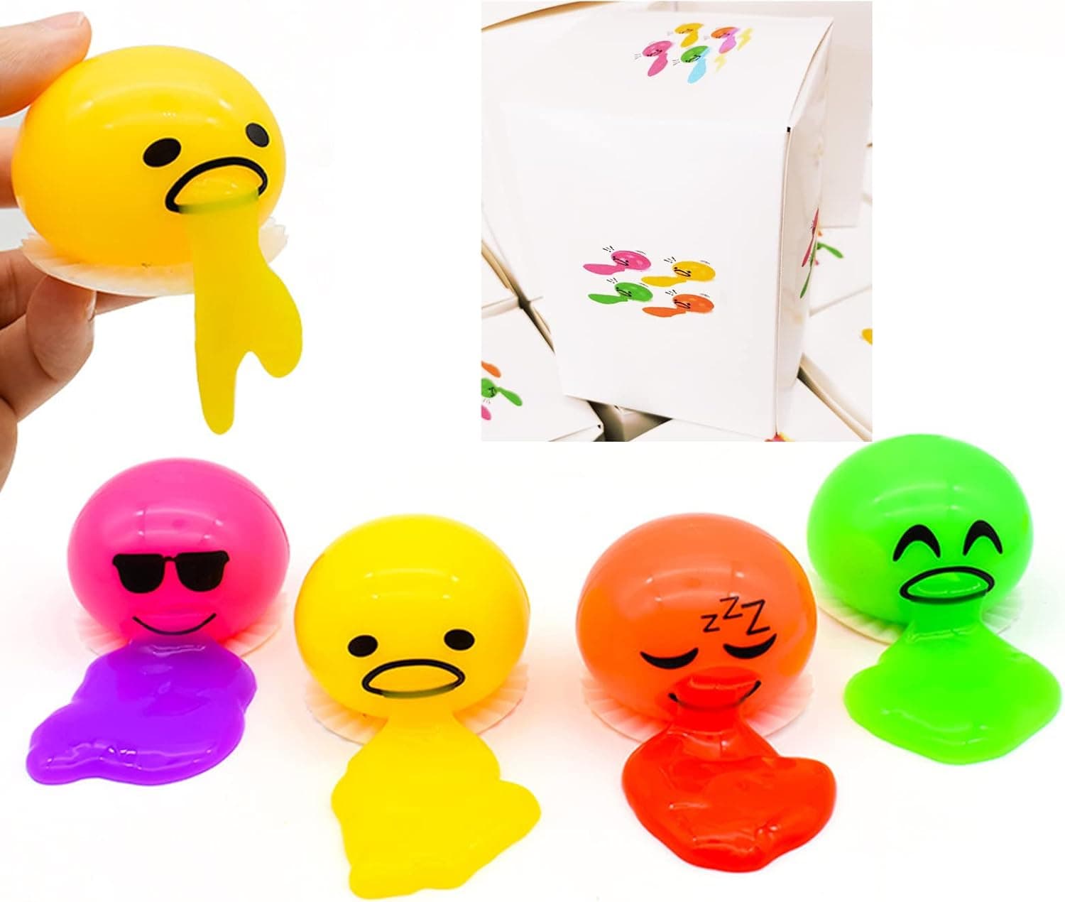 LBKKC Slime Stress Egg Balls, Vomiting Egg Stress Ball, Puking Egg, Vomiting & Sucking Lazy Egg Yolk, Novelty Stress Relief Squeeze Toys Funny Gifts, Fidget Prank Toy 4 Colors