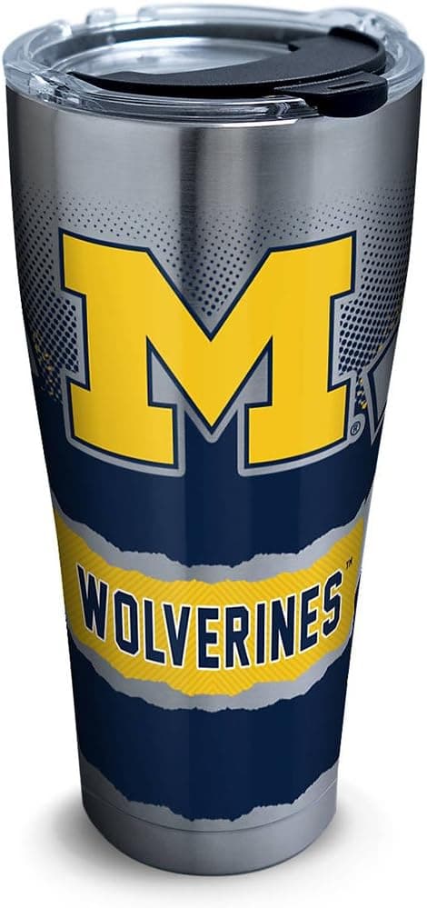 Tervis Michigan Wolverines Knockout Stainless Steel Tumbler with Clear and Black Hammer Lid 30oz, Silver