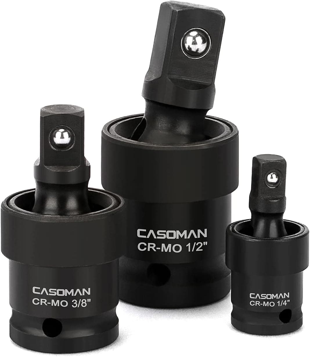 CASOMAN 3-Piece Impact Universal Joint Set - 1/4", 3/8" and 1/2" Drive, CR-MO, Impact Grade, U-Joint Sockets Swivel