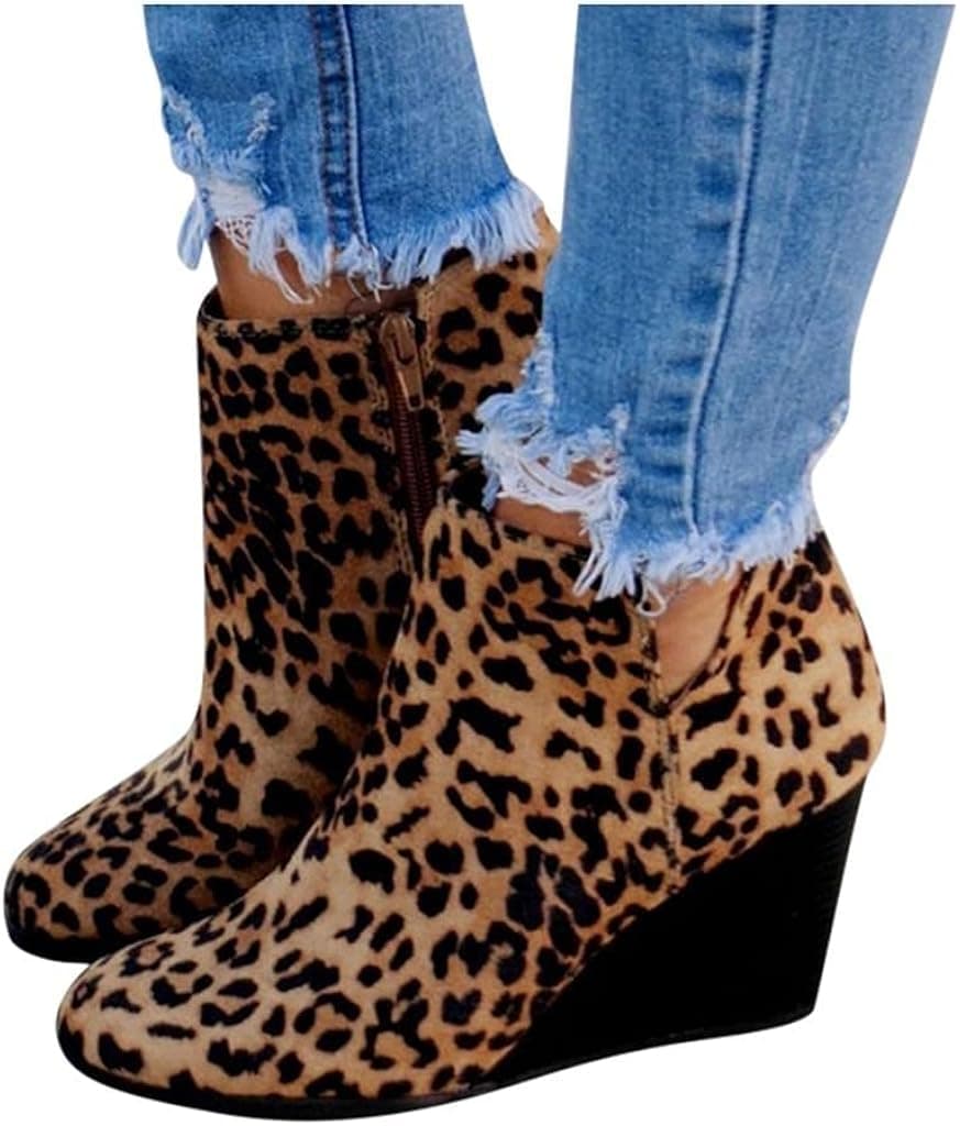 Boots for Women,Womens Retro Slip-On V-Cut Platform Boots Pointed Toe Ankle Booties Casual Block Heel Short Boots
