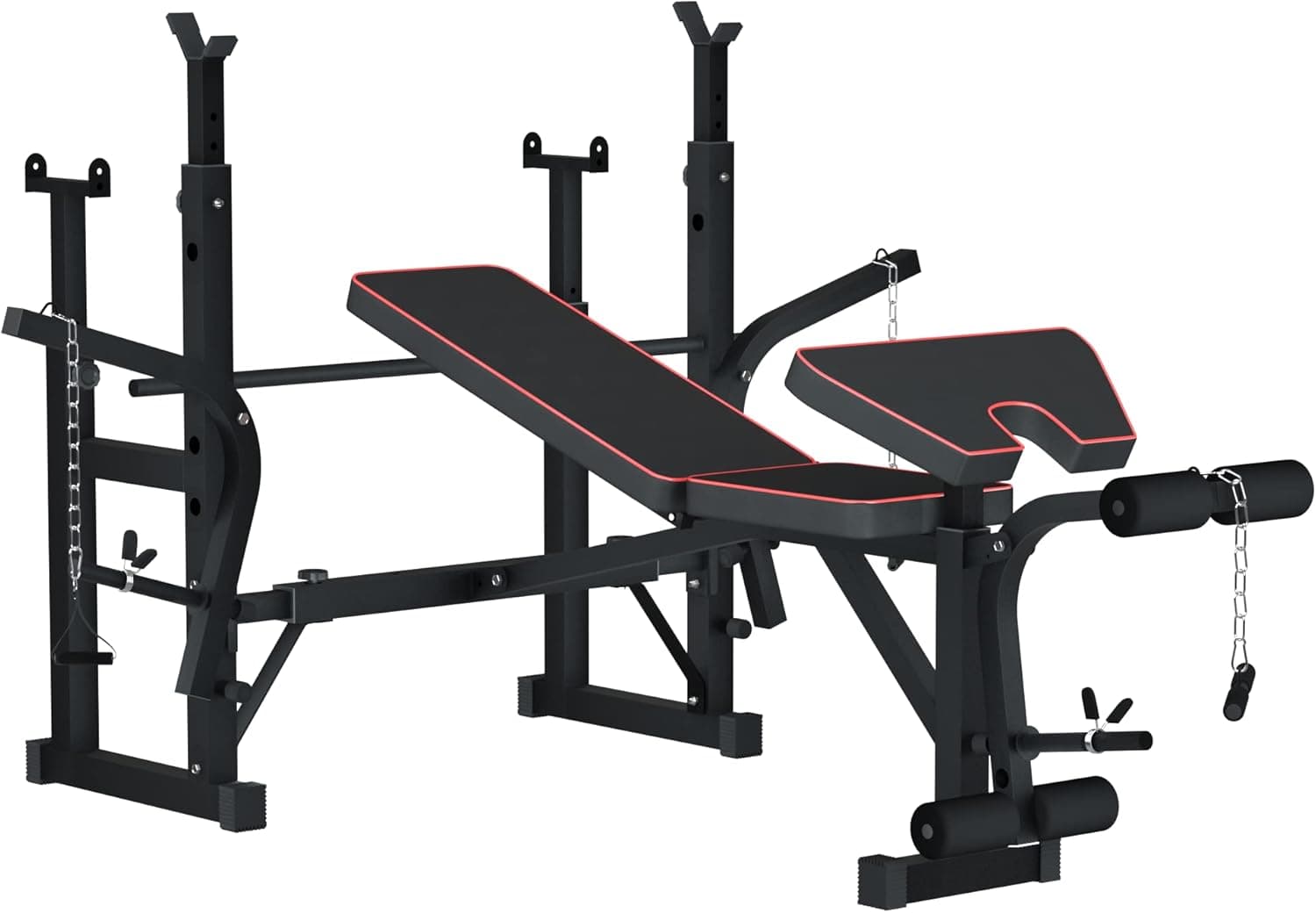 VIVITORY Adjustable Multi-Function Foldable Weight Bench, Olympic Workout Bench with Squat Rack, Fitness Barbell Rack, Commercial Weight Lifting Support w/Leg Developer Arm Training Equipment Home Gym Full-Body Strength Workout Exercise