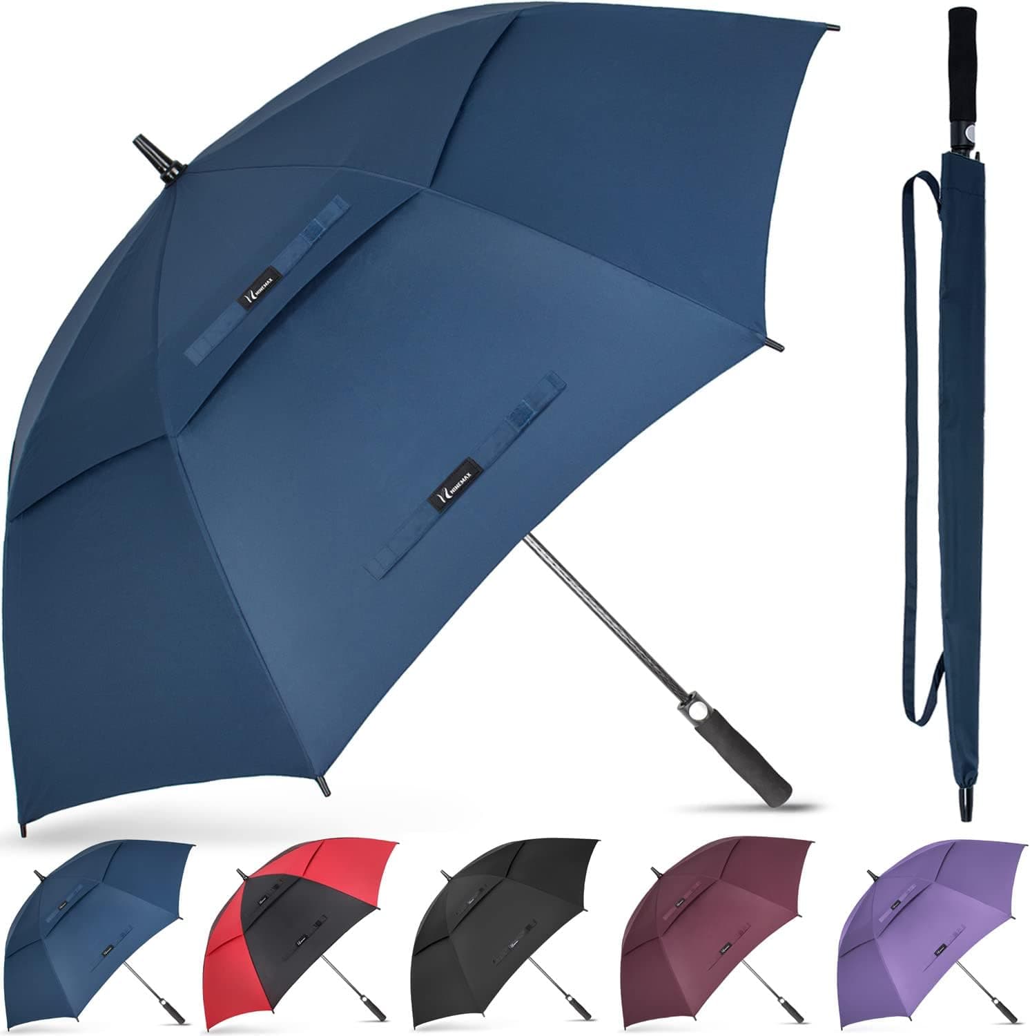 NINEMAX Large Golf Umbrella Windproof 54/62/68 Inch Extra Large, Automatic Open Double Canopy Vented Oversized Adult Umbrella for Rain and Wind