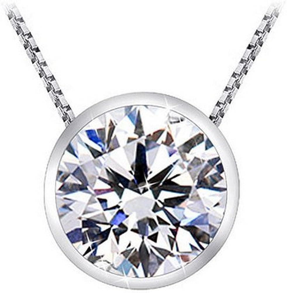 2/3 Carat Bezel Set Solitaire Diamond Pendant Necklace 18K White Gold (H, I2, 0.6 ctw) w/ 16" 14K White Gold Chain