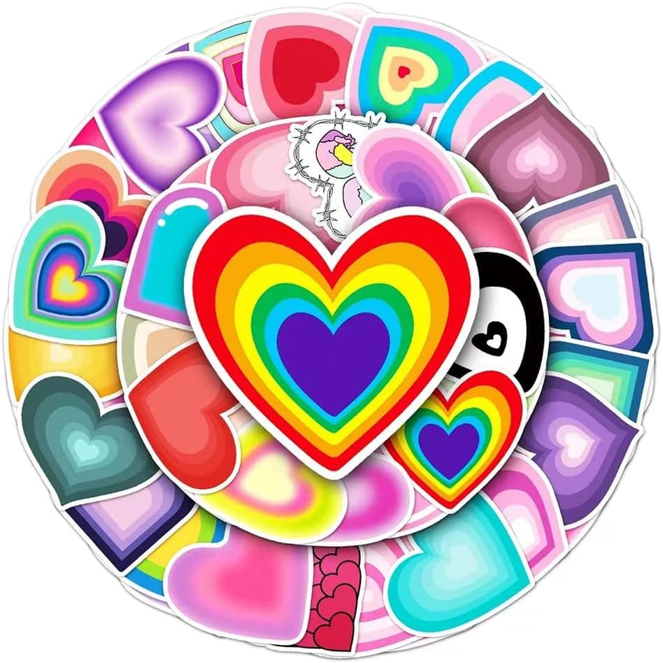 Heart Shape Stickers |50 Pcs Heart Love Waterproof Vinyl Decals for Water Bottles Bicycle Laptop Refrigerator Luggage Computer Mobile Phone Skateboard Bike Décor