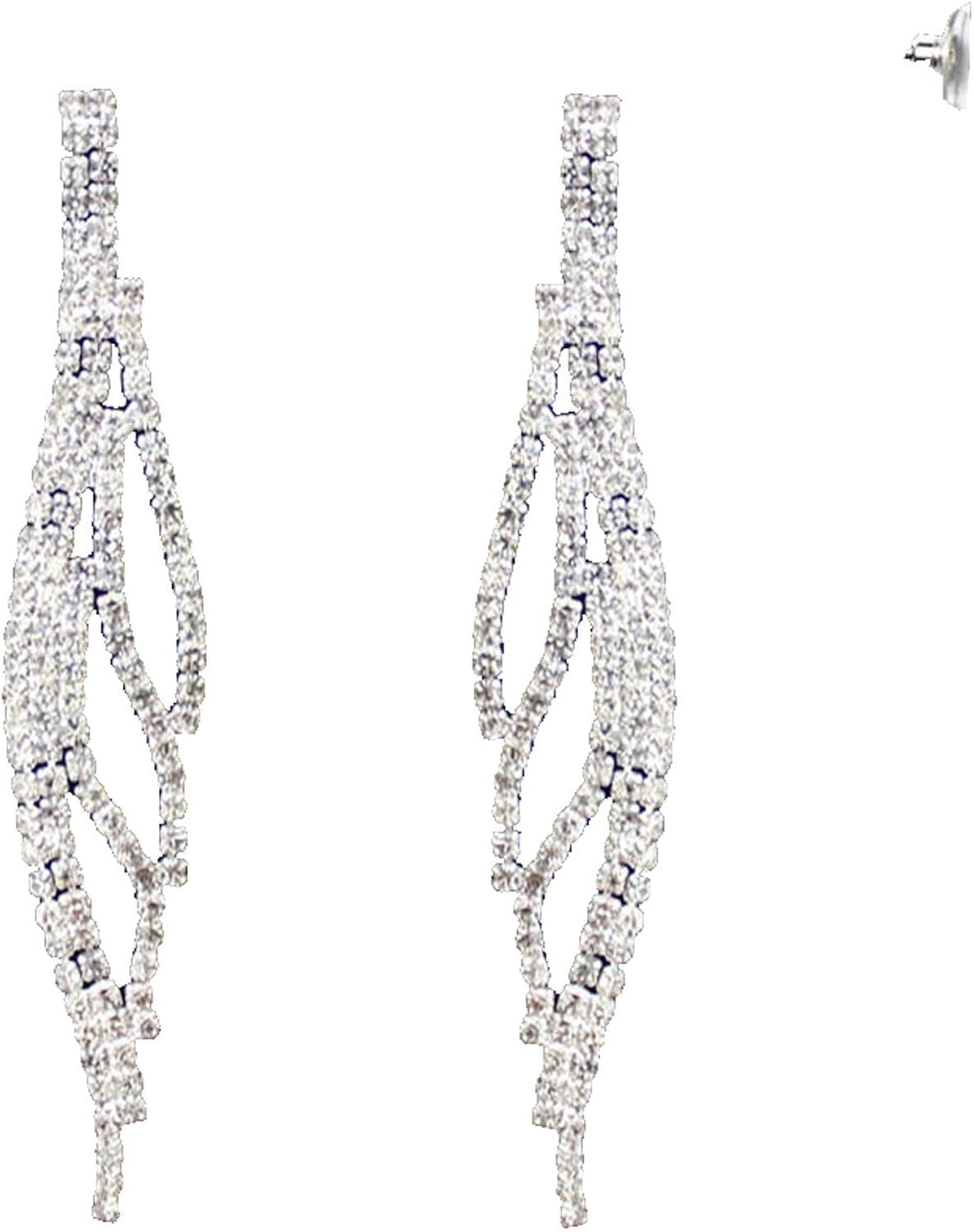 Floral Leaf Design Clear Rhinestone Pave Drop Earrings in Gold-Tone