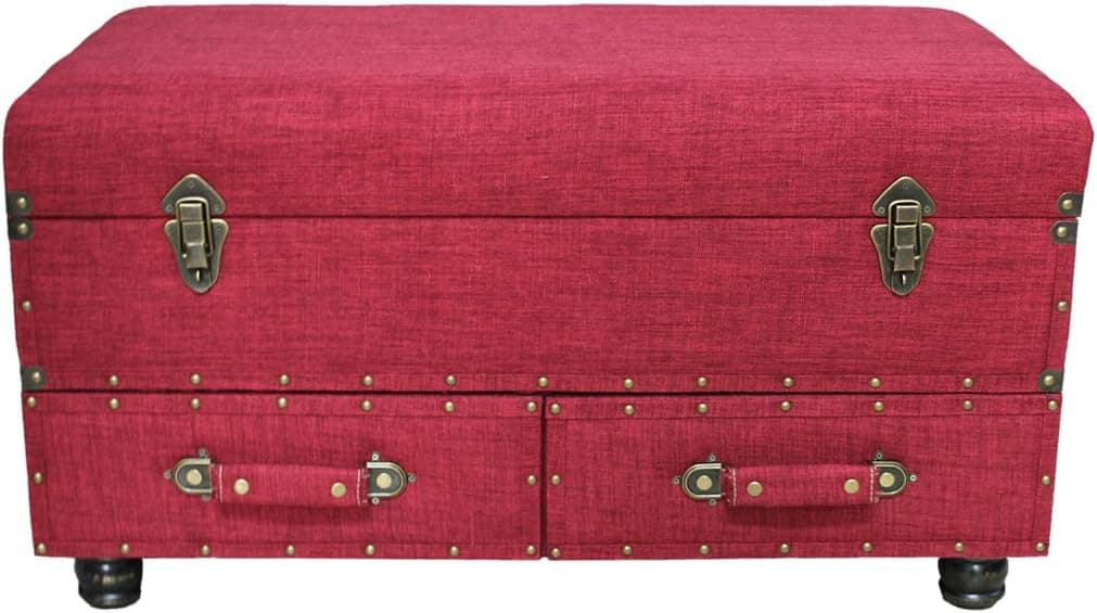 17"H Linen Layton Storage Trunk - Red