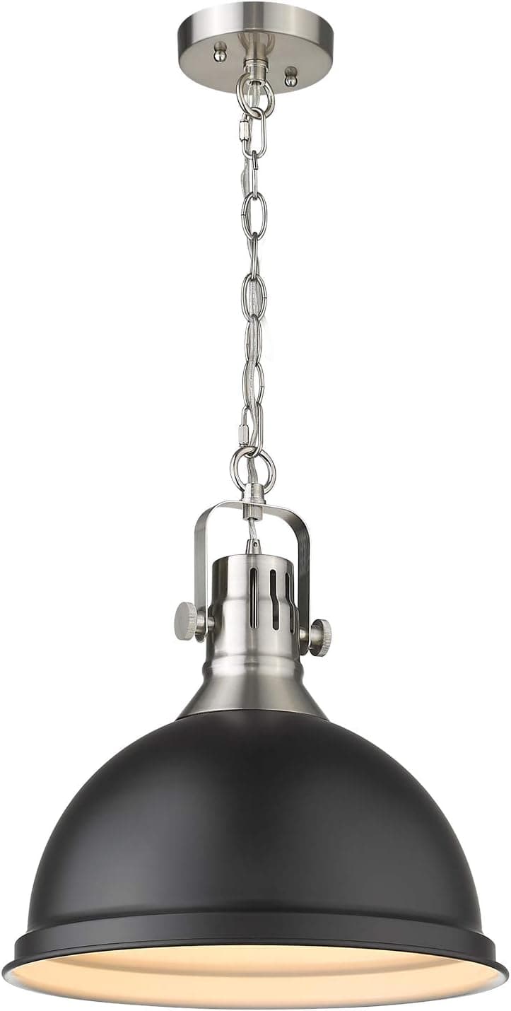 Emliviar 1-Light Industrial Pendant Lighting, 14 inch Modern Dome Hanging Light with Metal Shade, Black Finish, 4054L BN/BK