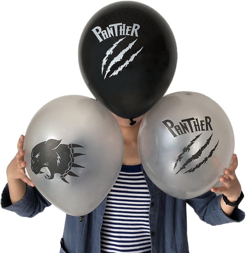 Black Panther Balloons, Children Birthday Party Supplies, Superhero Party Decorations for Boys, 24pcs latex Silver, Black