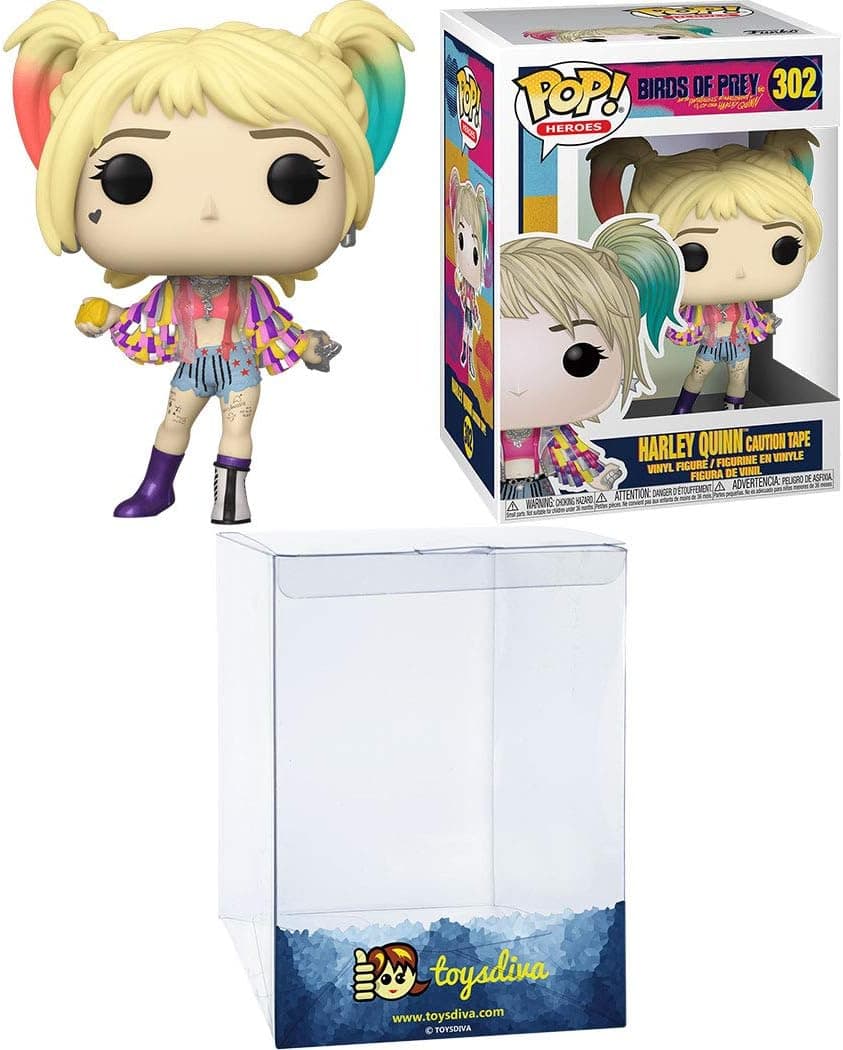Harley Quinn [Caution Tape]: Funk o Pop! Heroes Vinyl Figure Bundle with 1 Compatible 'ToysDiva' Graphic Protector (302 - 44367 - B)