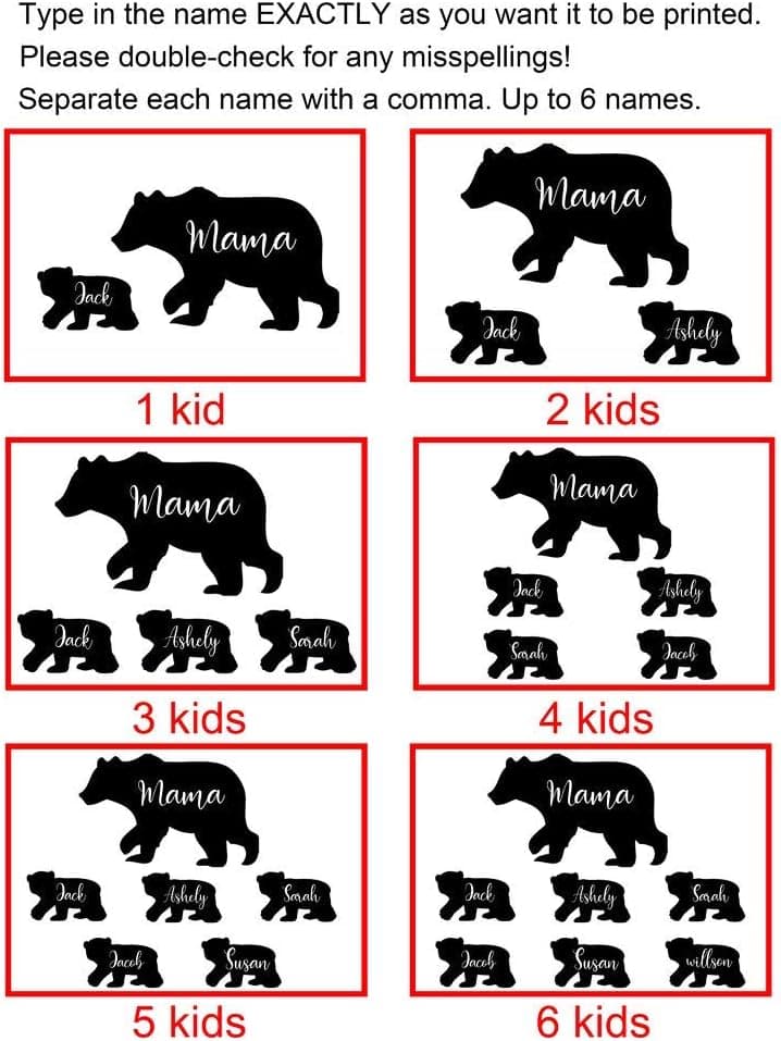 Pillowcase Personalized Custom Name Mama Bear Mother's Day Birthday for Mom from Kids Sofa Couch Throw Cushion Cover DIY Pillow Sham Case 18X18 Inches