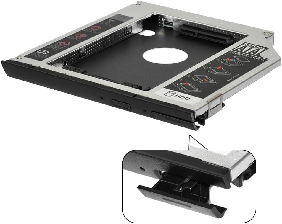 DEEPFOX 2nd HDD SSD 2.5-inch Hard Drive Caddy Tray Replacement Compatible with Dell E6440 E6540 Modular Bay with Ejector + Matched Bezel/Faceplate (Black Caddy)