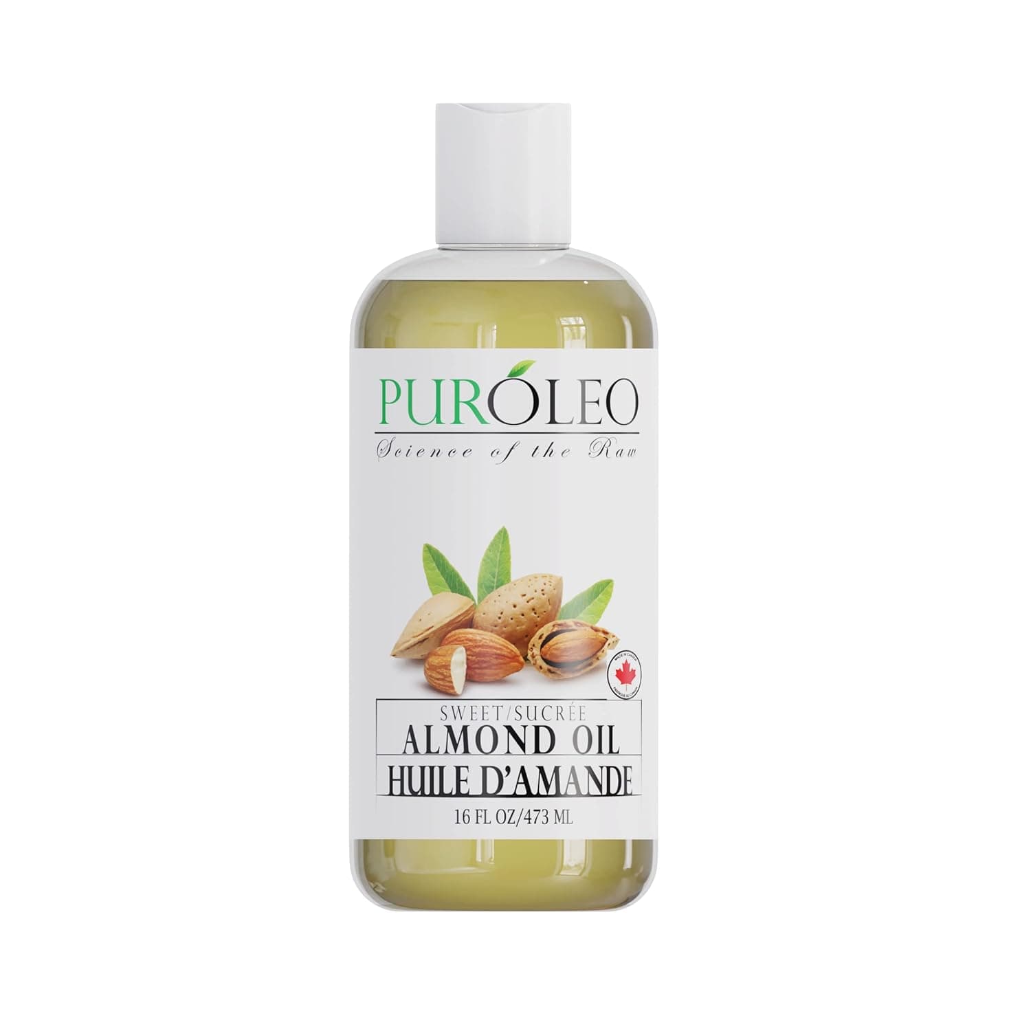PUROLEO Sweet Almond Oil (Made In Canada) Pure Almond Oil for Skin, Hair, & Body | Organic Carrier Oil & Body Oils For Women | Almond Butter Hair Oil, Body Oil, Baby Oil, Massage Oil | Made in Canada | huiles essentielles Amande Douce Huile Massage (16 Fl Oz)