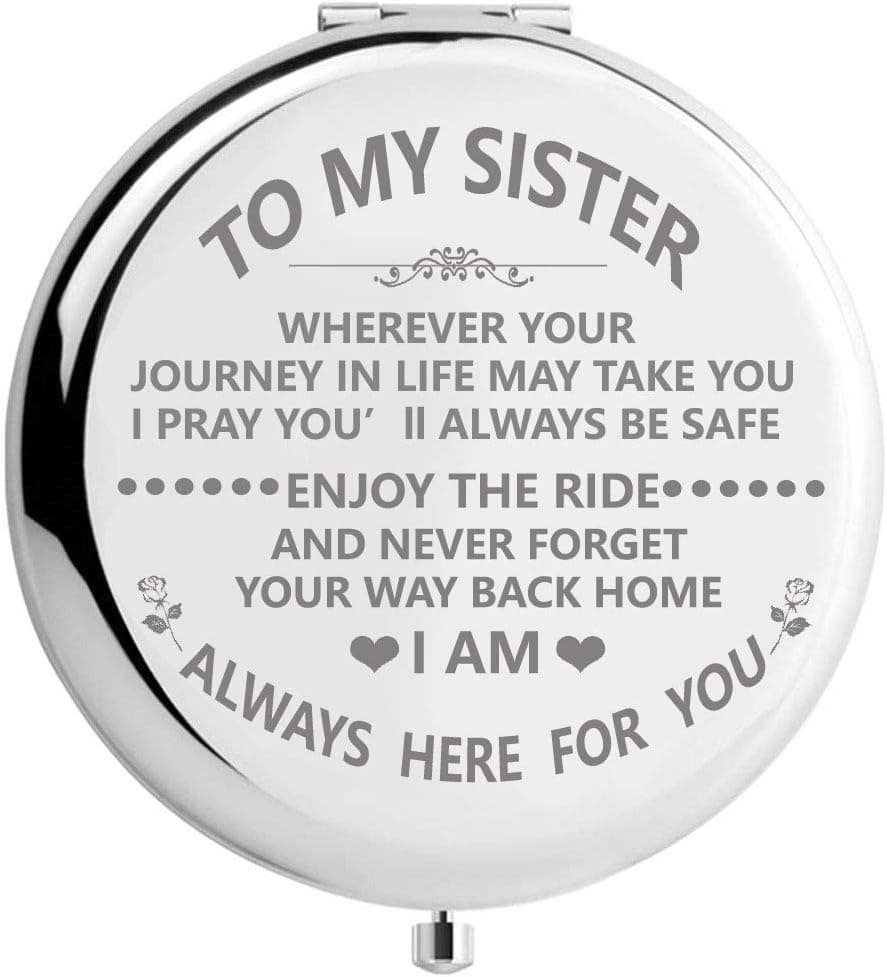 Aujelly Makeup Mirror, Sister Gifts from Sister or Brother, Travel Mirror Engraved Mirror for Birthday and Special Celebration(to My Sister)