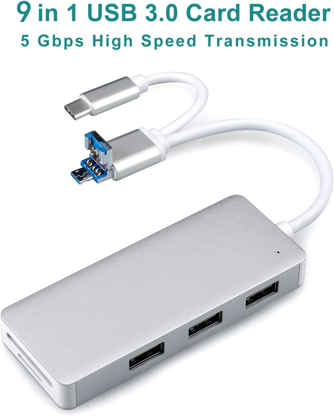 USB Hub,9-in-1 Type C Hub with 3 USB 3.0 Ports,SD/TF Card Reader,Adapter for Mac Pro, MacBook Air, Mac Mini/Pro, Surface Pro, Notebook PC, Laptop, USB Flash Drives, and Mobile HDD(Technology Silver)