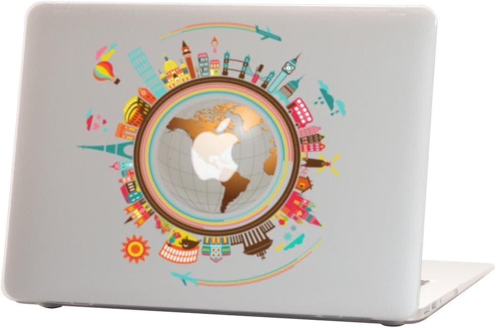 MacBook Air 13 inches Rubberized Hard Case for Model A1369 & A1466, Around The World Design with Clear Bottom Case, Come with Keyboard Cover