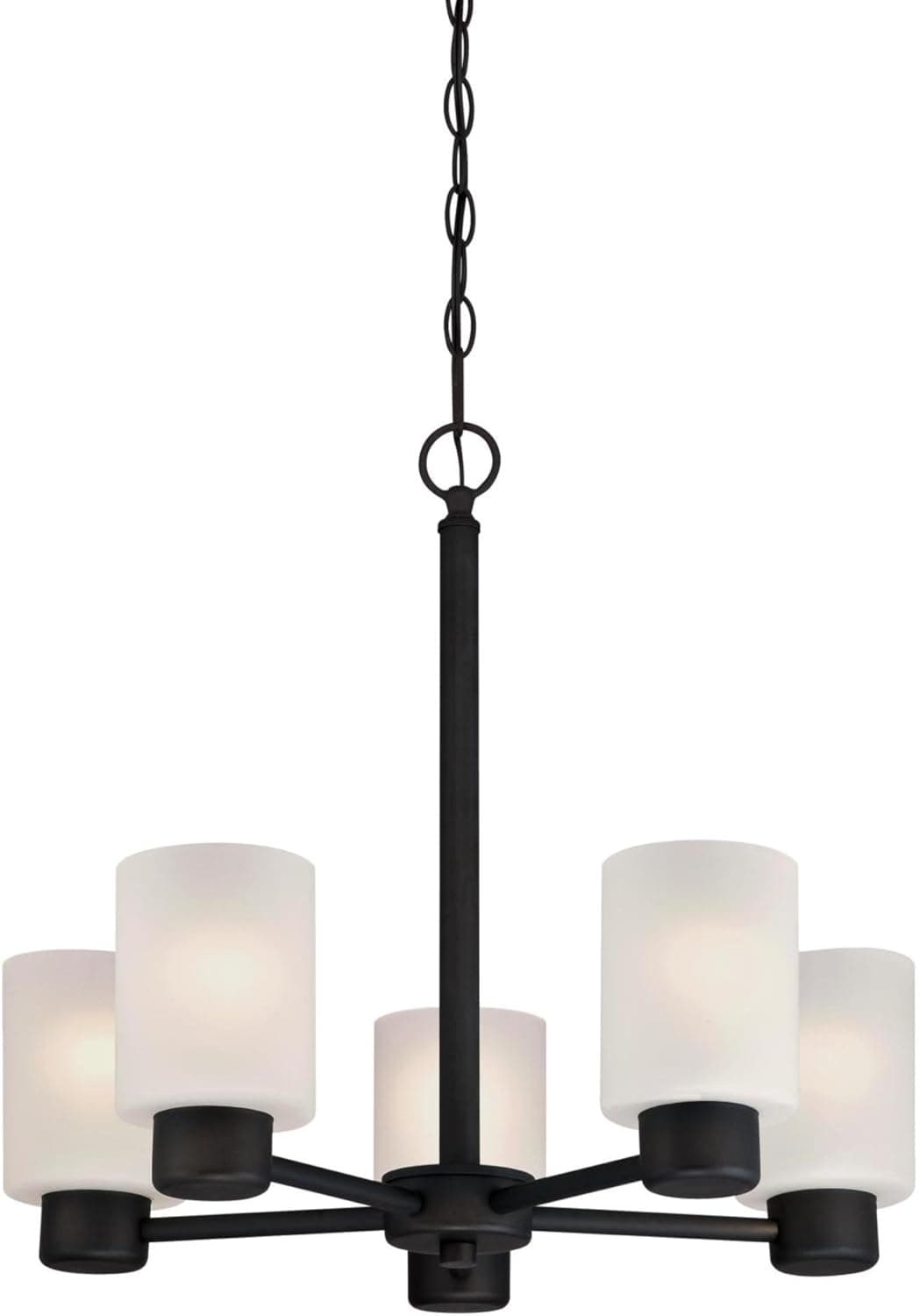 Westinghouse 6353800 Sylvestre Five-Light Indoor Chandelier, Oil Rubbed Bronze Finish with Frosted Glass
