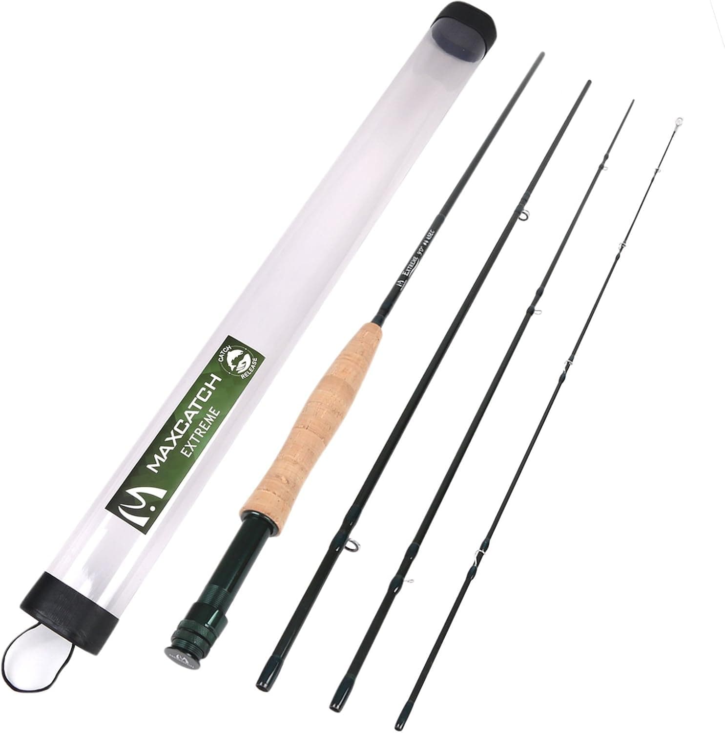 M MAXIMUMCATCH Maxcatch Extreme Graphite Fly Fishing Rod 4-Piece 9 Feet with IM7 Carbon Blank, Hard Chromed Guides, A Cork Grip（Size:3/4/5/6/7/8/10wt） (Extreme Rod, 9ft 4weight)