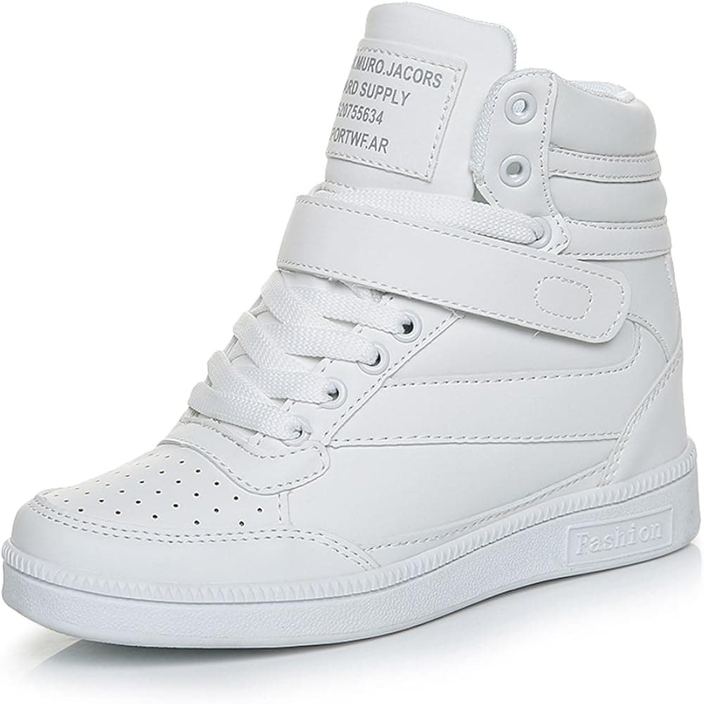 AFFINEST Women’s Casual High Top Hidden Wedge Shoes Fashion Sneakers Platform Sneakers(US6.5,White)