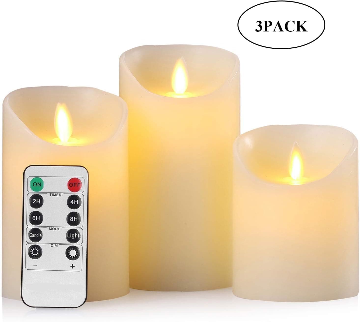 Flameless Candles Led Battery Operated Pillar Tea Lights with Remote Control Timer Realistic Flickering Flame Moving Wick White Indoor Outdoor for Seasonal & Festival Celebration 4" 5" 6" Pack of 3