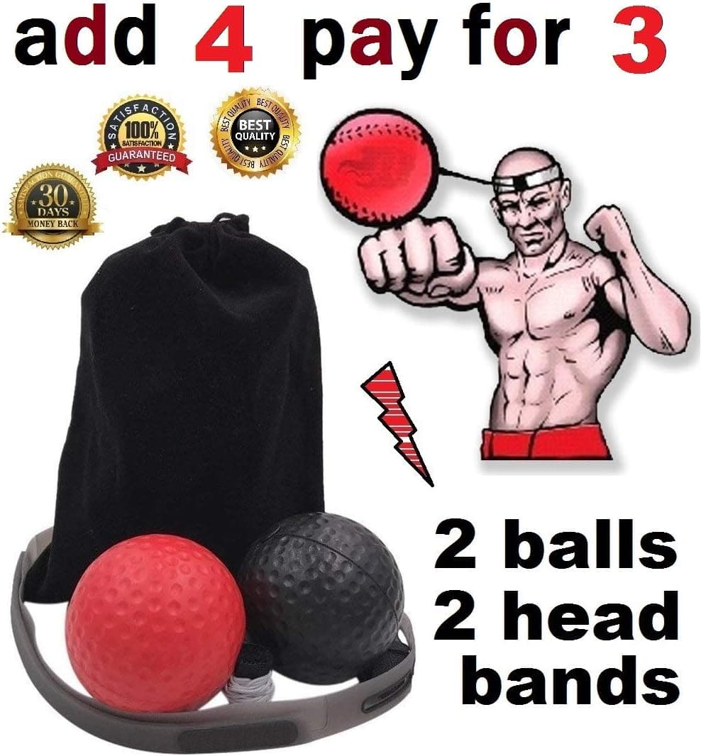 MADWORKOUT Speed Boxing Ball Reflex Fight Ball with Headband Training Reaction Ball on String Punching Focus Punch Head Band Cap Hat Kit Set Bundle Adult Kids (2 PACK)