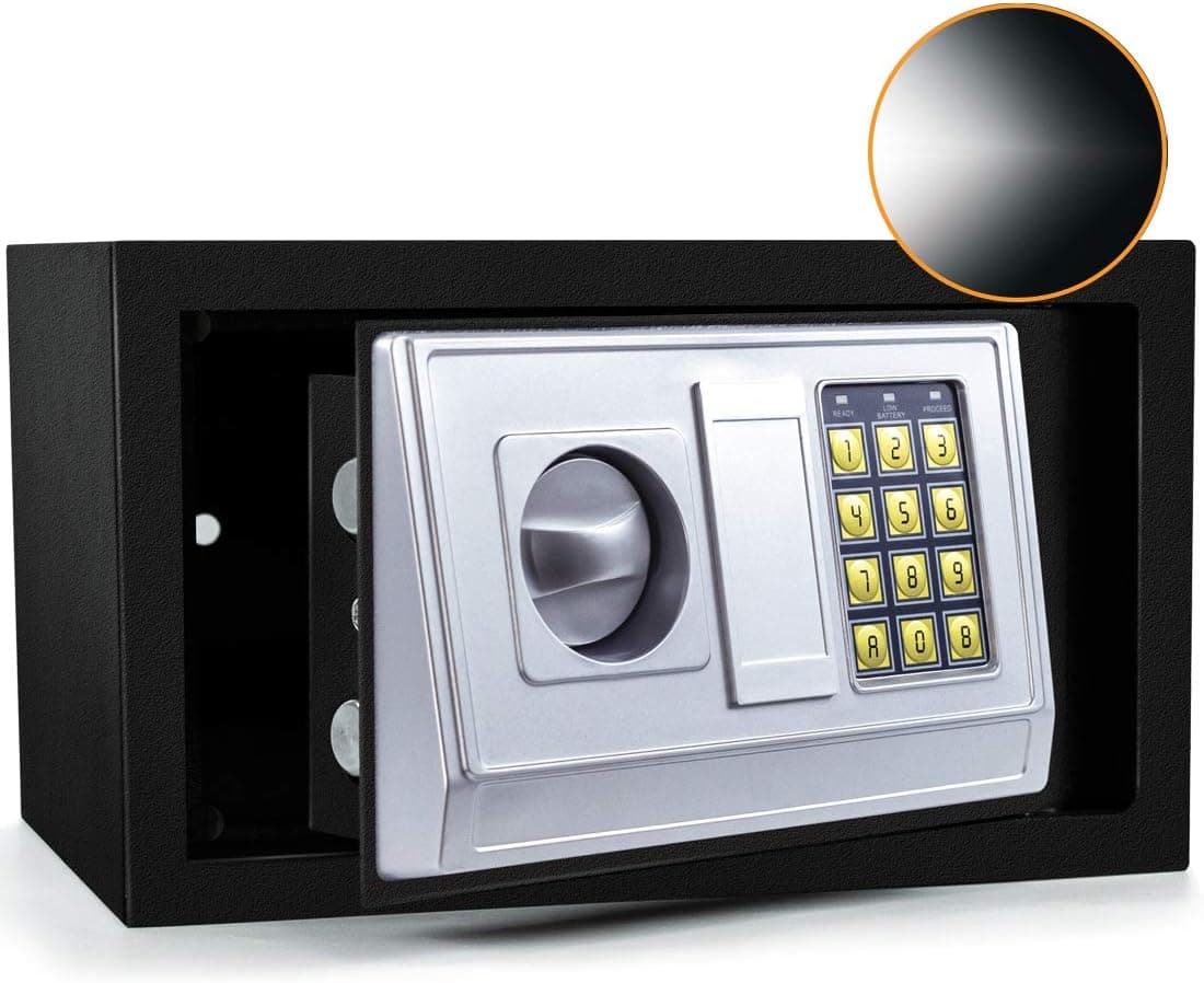 SamYerSafe Safe Box with Sensor Light,Fire Proof,0.4 Cubic Feet Security Safe with Digital Keypad Money Safe Steel Construction Hidden with Lock，Wall or Cabinet Anchoring Design for Office Home Hotel