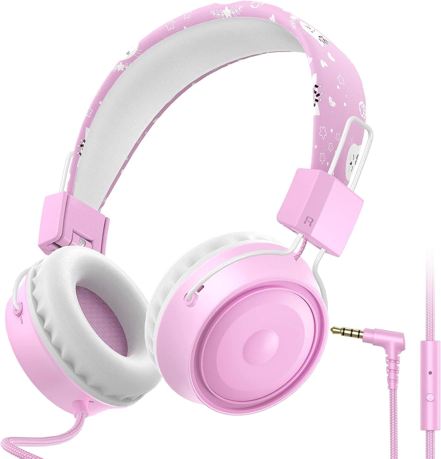 ShinePick Kids Headphones, Wired Headphones for Boys Teen Girls, Children Headphones with 85dB Volume Limit, On-Ear Headphones for School, Travel, Cellphones, Tablets, PC(Pink)