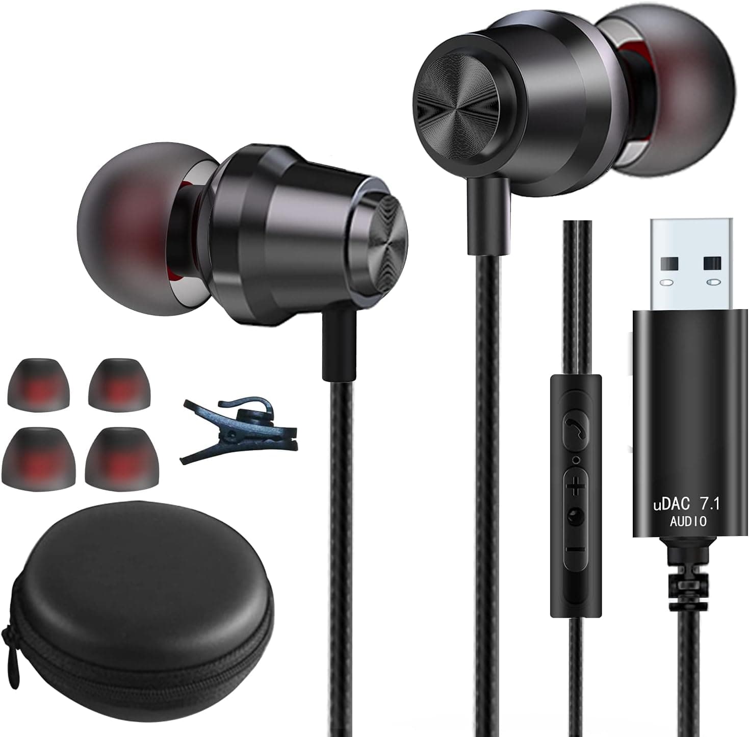USB Headset with Microphone [8.2Ft] 7.1 Surround Sound Wired USB Earbuds for PC Laptop Playstation, Lightweight Noise Cancelling PS4 Headset with Mic Mute Computer Headphones for School Office Travel