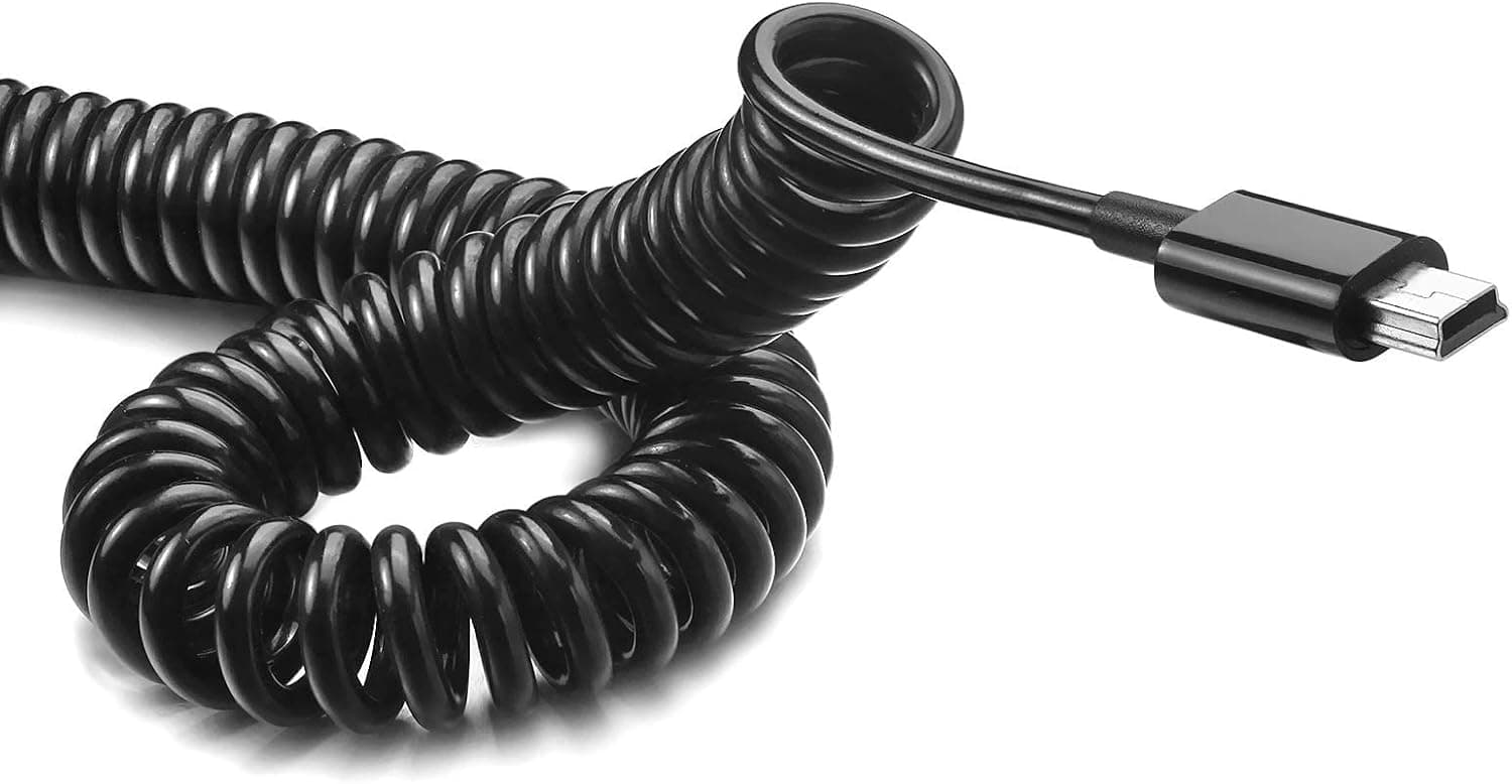 USB 2.0 Spring Coiled Cable 3ft Extension Cord USB Type A Male to Mini B Male Charger Processors for Mobile Phone, MP3, Cameras