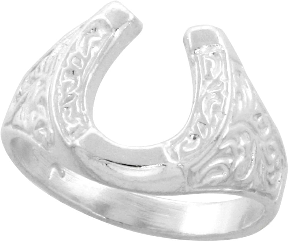 Sterling Silver Horseshoe Ring Polished Finish 1/2 inch Wide, Sizes 6-9