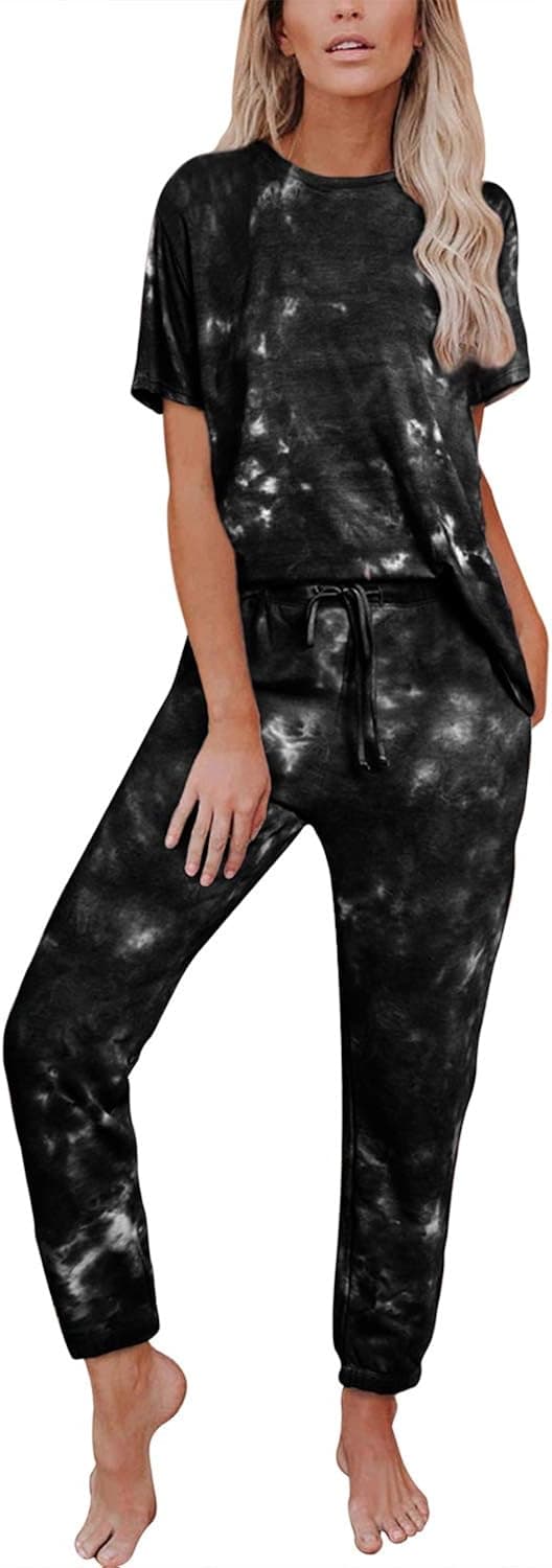 Women 2 Piece Tie Dye Sweatsuit Set Long Sleeve Pullover and Drawstring Sweatpants Sets