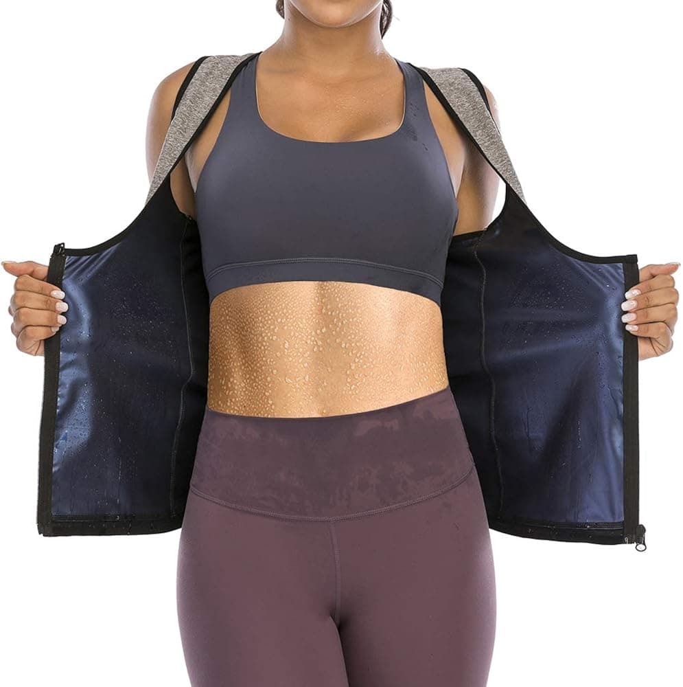 Sauna Suit Sweat Vest for Women Waist Trainer Vest Zipper Polymer Sweat Tank Top Body Shaper Workout Shirt