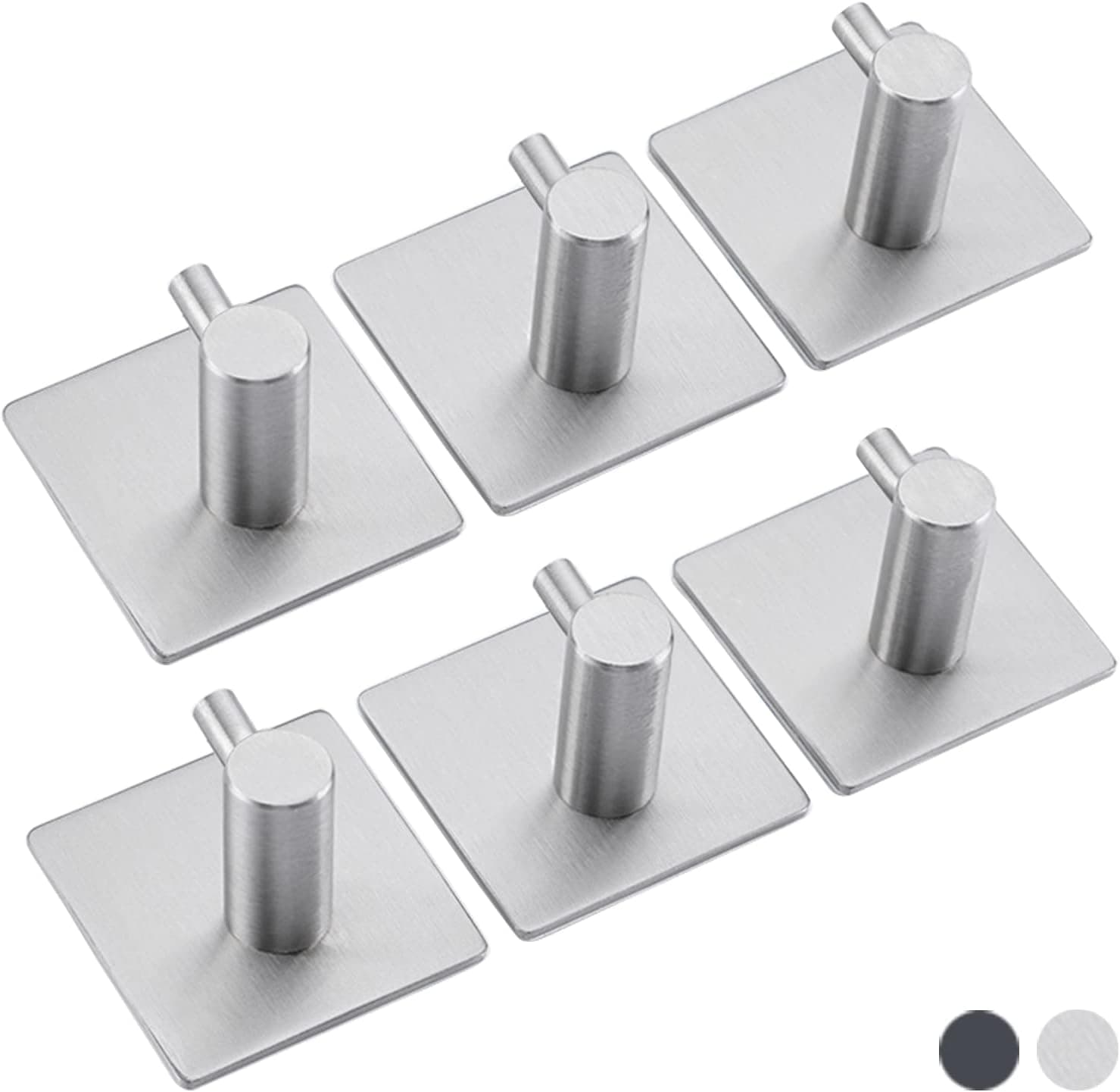 JIQGOZBAN Bathroom Hooks 6 Packs, Towel Robe/Coat Clothes Hook SUS304 Stainless Steel Square Towel Hangers, Wall Hooks Heavy Duty for Bath, Kitchen, Bedroom, Hotel Wall Mounted (Brushed Silver)