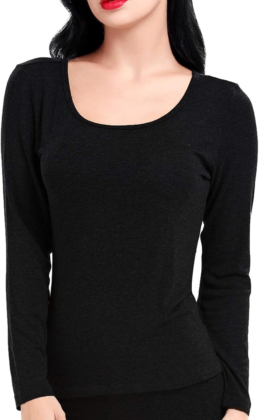 LIQQY Women's Ultra Thin Scoop Neck Long-Sleeve Thermal Underwear Shirt Top