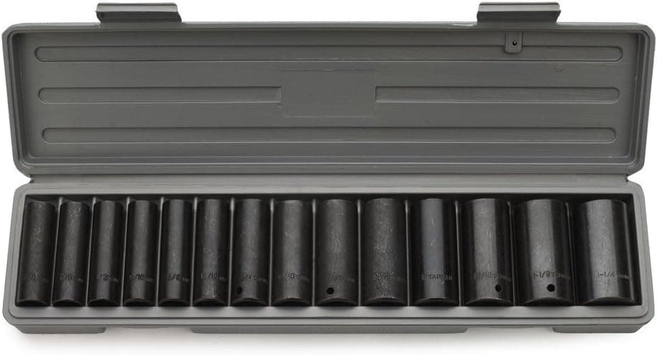 Hiltex 02444 1/2" Drive Deep Impact Socket Set, 14 Piece Assortment | Standard SAE Sizes (3/8-Inch to 1-1/4-Inch) | Includes Storage Case