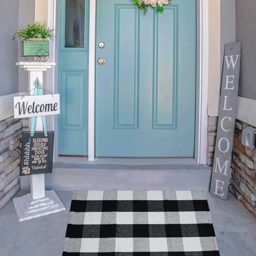 LAGHCAT Buffalo Plaid Rug, Black and White Buffalo Plaid Rug 36 x 59 Inches Outdoor Kitchen Rugs, Washable Checkered Rugs Runner for Farmhouse Porch, Kitchen, Bathroom, Floor