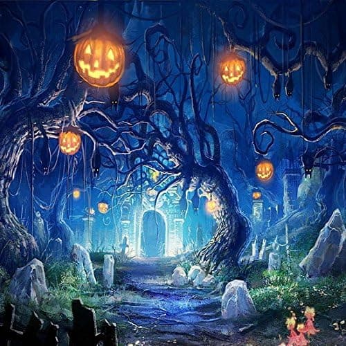 5x7ft Vinyl Digital Halloween Hallowmas Cemetery Pumpkin Photography Studio Backdrop Background