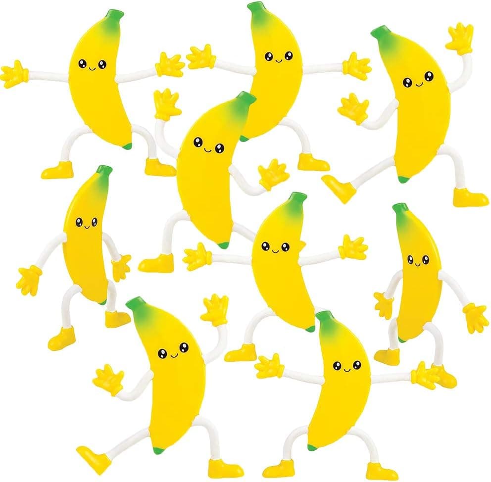 ArtCreativity Bendable Banana Figures, Set of 12 Novelty Fruit Shaped Bendy Figurines, Stress Relief Fidget Toys for Kids, Birthday Party Favors, Goodie Bag Stuffers, Piñata Fillers for Boys and Girls