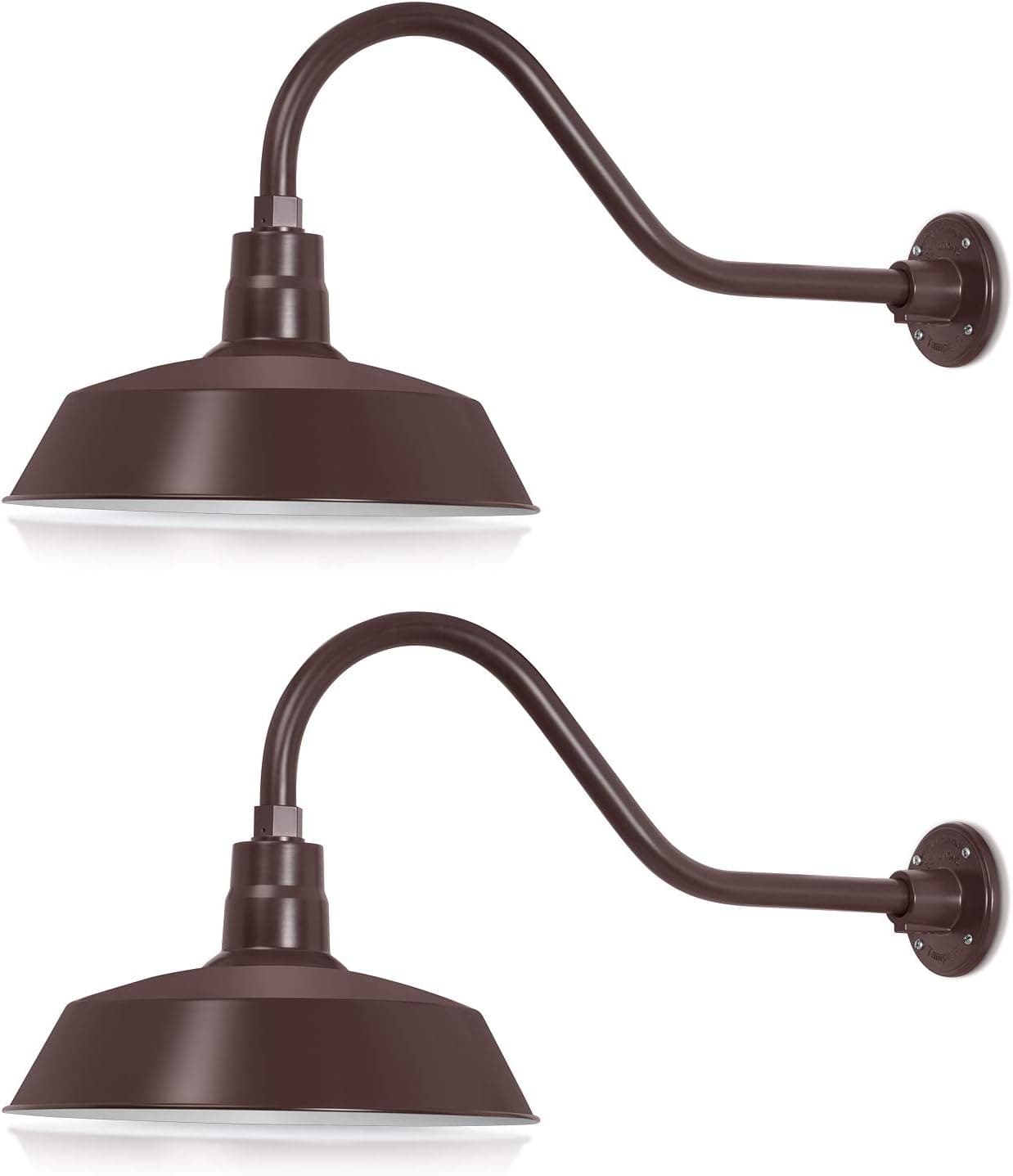 14in. Architectural Bronze Outdoor Gooseneck Barn Light Fixture With 22in. Long Extension Arm - Wall Sconce Farmhouse, Antique Style - UL Listed - 9W 900lm A19 LED Bulb (5000K Cool White) - 2-Pack