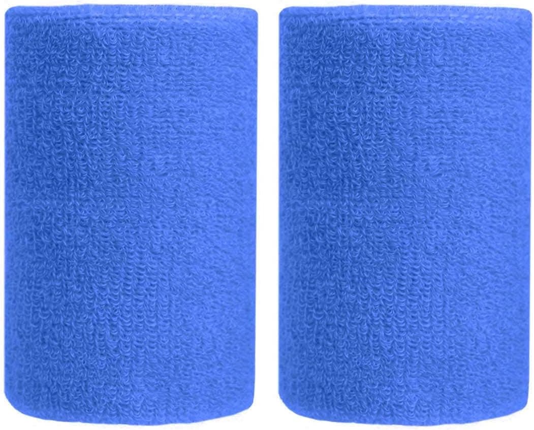 BBOLIVE 4' Inch Wrist Sweatband in 32 Different Neon Colors - Athletic Cotton Terry Cloth - Great for All Outdoor Activity(1 Pair)