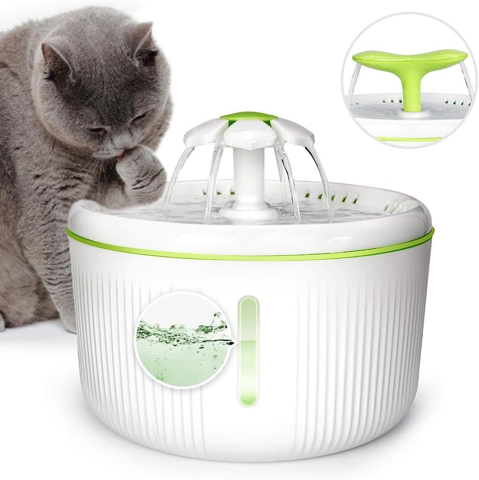 Cute Sprout Pet Fountain, 2L/67oz Cat Water Fountain with LED Indicator, Quiet Pump, 3 Triple-Action Filters and 1 Silicone Mat, BPA-Free Automatic Dog Water Dispenser