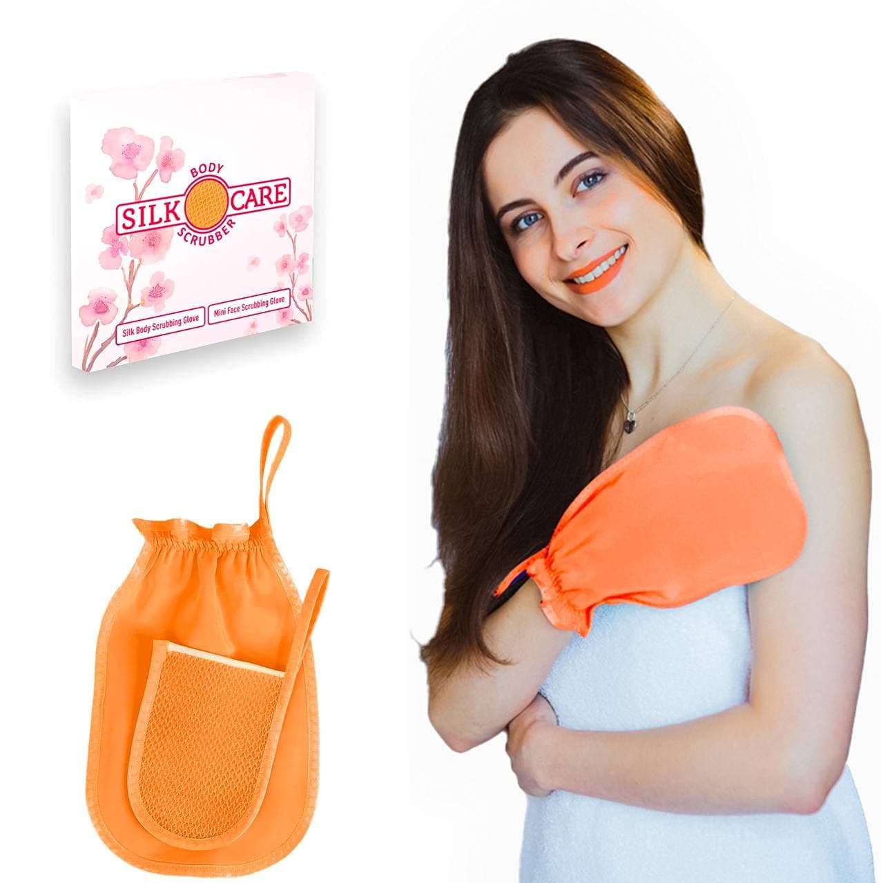 Silk Care Body Scrubber Set 2 in 1, Deep Exfoliating Body And Face Scrubbers (Coral)